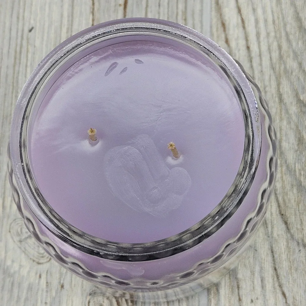 Gold Canyon Linen n Lace 16oz 2-Wick Glass Jar Lid Candle Purple Discontinued